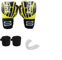 Kit de Boxe Muay Thai Fheras Elite Amarelo e Preto 12 Oz