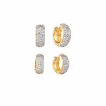 Kit De Brinco Com 2 Argolas Cravejada Micro Zirconia Banhada