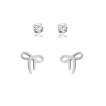 Kit de brinco laço e ponto de luz de aço