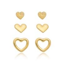 Kit de Brincos Coração folheado ouro 18 k