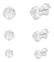 Kit De Brincos Femininos Pedra Zircônia 3mm 4mm 5mm Brilhante Em Prata 925 Kit De Brincos Femininos Pedra Zircônia 3mm 4mm 5mm Brilhante Em Prata 925