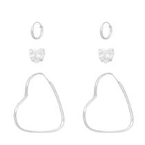 Kit De Brincos Prata 925 Argola E Coração Zircônia