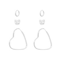 Kit De Brincos Prata 925 Argola E Coração Zircônia