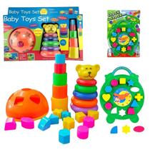 Kit de Brinquedo Educativo Interativo Didático Baby Toys Set + Relógio Clock Montar Encaixar - PICA PAU