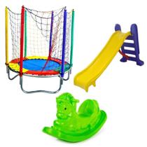 Kit de Brinquedos Cama Elástica Pula Pula Trampolim Premium 1,40 Escorregador Médio 3 Degraus Gangorra 1 Lugar