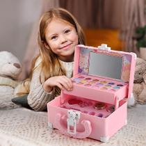 Kit de brinquedos de maquiagem para meninas, conjunto de cosméticos laváveis de 7 a 12 anos