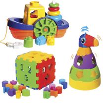 Kit De Brinquedos Educativos Barco + Tucano + Cubo