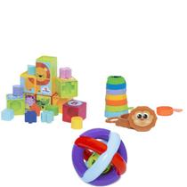 Kit De Brinquedos Educativos Cubinhos + Empilha + Bola