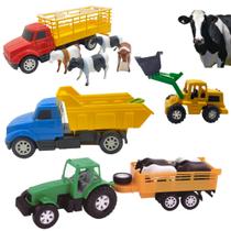 Kit De Brinquedos Fazendinha Criança Caminhão Trator Bois - Diverplas