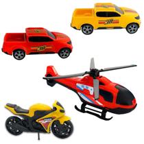 Kit de Brinquedos Helicóptero Caminhonete Pick-up e Moto Esportiva