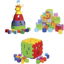 Kit De Brinquedos Para Bebê Girafa + Cubo + Cubinhos Kit De Brinquedos Para Bebê Girafa + Cubo + Cubinhos