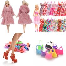 Kit de Brinquedos Roupas e Acessórios para Bonecas Vestidos Casaco de Pelúcia Sapatos e Bolsas