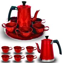 Kit de Bule e Xícaras para Chá e Café Alumínio Colorido 8 Peças