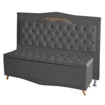 Kit De Cabeceira De Cama Box e Calçadeira Baú Barcelona King 195 cm Retro Capitonê Suede Grafite Do Lar Móveis