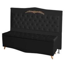 Kit De Cabeceira De Cama Box e Calçadeira Baú Helena Casal 140 cm Retro Capitonê Suede Preto Eli Móveis