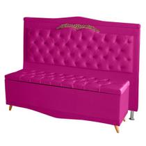 Kit De Cabeceira De Cama Box e Calçadeira Baú Helena Casal 140 cm Retro Capitonê Suede Rosa Pink Eli Móveis