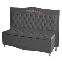 Kit De Cabeceira De Cama Box e Calçadeira Baú Helena King 195 cm Retro Capitonê Suede Grafite Eli Móveis
