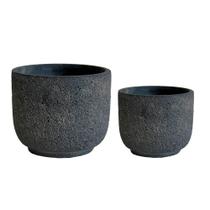 Kit de Cachepot Vaso em Cimento Textura Grafite 2 Pcs P e M