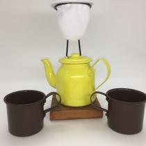 Kit de Café Egoista - Individual - Amarelo e Marrons - Demolição - feito a mão Kit de Café Egoista - Individual - Amarelo e Marrons - Demolição - feito a mão