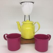 Kit de Café Egoista - Individual - Amarelo e Pink - Demolição - feito a mão - Ceraflame