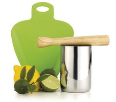 Kit De Caipirinha 3 Peças Copo Inox 650 mL Tábua Pilão Forma