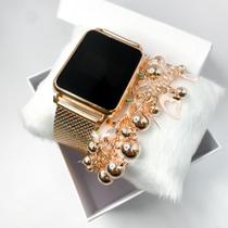 Kit de caixa com pulseira e relógio led digital rose gold modelo quadrado feminina elegante