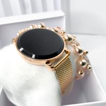 Kit de caixa com relógio rose gold metal led digital redondo e pulseira feminina estilosa