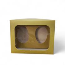 Kit de Caixa com Visor 19x15x8cm + Berço Duplo para Ovo de Colher 100g - embalagem com 20un Cor do pacote:Ouro