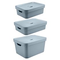 Kit de Caixa Organizadora Cube com Tampa Azul Glacial 03 Peças Ou