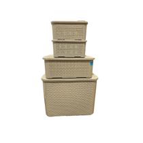 Kit de Caixa Organizadora PMG 2 de 3L, 10L e 26L Rattan Empilhavel com Tampa Rosa Azul Branco Kit de Caixa Organizadora PMG 2 de 3L, 10L e 26L Rattan Empilhavel com Tampa Rosa Azul Branco