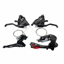 Kit de Câmbio D/T, Alavancas Rapid Fire e Maçaneta V-Brake 3x7v 21v em Alumínio Preto Inviktus