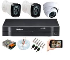 Kit De Câmeras Intelbras Com 2 Bullet Externas e 1 Dome Interna DVR Híbrido MHDX S/Hd