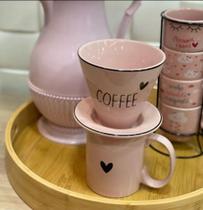 Kit De Caneca Com Coador Porcelana Coffee Xícara De Café