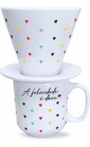 Kit De Caneca Com Coador Porcelana Corações Xícara De Café Kit De Caneca Com Coador Porcelana Corações Xícara De Café