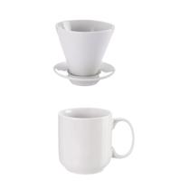 Kit De Caneca E Coador De Café Liso Com Base Porcelana 450ml