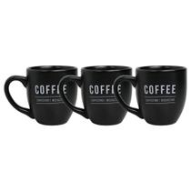 Kit De Caneca Porcelana Preta 300ml Manhattan Para Bebidas - 3 Unidades