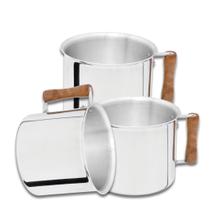 Kit de Canecao Leiteira Fervedor Polido Cabo Madeira 3 Pç. Fortlar 12/14/16