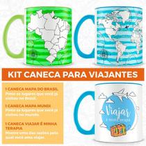 Kit de Canecas Personalizadas para Quem Ama Viajar - 3 Canecas de Porcelana
