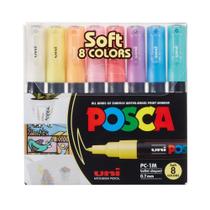 Kit de Canetas Posca Uni Ball PC-1M Ponta Fina Poliéster 0,7 mm Sortidas com 8 Unidades