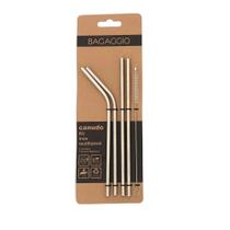 Kit de Canudos Inox + Escova Prata