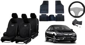 Kit de Capa de Couro City 16-19 + Tapete + Capa de Volante para Carros Sofisticados