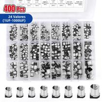 Kit De Capacitores Eletrolíticos De Alumínio SMD De 1uF a 1000uF, 400PCS, 6.3V-50V, 24 Valores Com Kit De Capacitores Eletrolíticos De Alumínio SMD De 1uF a 1000uF, 400PCS, 6.3V-50V, 24 Valores Com
