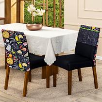 Kit de Capas de Cadeira Jantar Estampadas Ajustável com Elástico 10 Peças - Protetora Cozinha Malha Gel Helanca