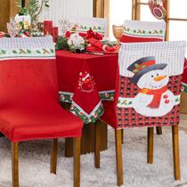 Kit de Capas de Cadeira Jantar Estampadas Natalina Ajustável com Elástico 06 Peças - Protetora Cozinha Malha Gel Helanca