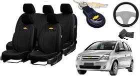 Kit de Capas de Couro de Designer para Meriva 2009 - Couro Impermeável + Chaveiro + Capa de Volante - Ferro Tech