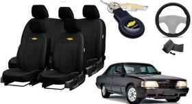 Kit de Capas de Couro de Designer para Opala 1984 - Couro Impermeável + Chaveiro + Capa de Volante