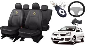 Kit de Capas de Couro Impermeável para Renault Clio 1990 a 1991 com Chaveiro e Capa de Volante