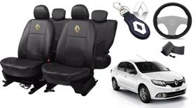 Kit de Capas de Couro Impermeável Renault Logan 2010 a 2011 + Capa de Volante com Agulha + Chaveiro