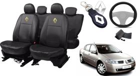 Kit de Capas de Couro Impermeável Renault Megane 2003 a 2004 + Capa de Volante com Agulha + Chaveiro