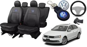 Kit de Capas de Couro para Jetta 2015 - Couro Impermeável + Chaveiro + Capa de Volante Kit de Capas de Couro para Jetta 2015 - Couro Impermeável + Chaveiro + Capa de Volante